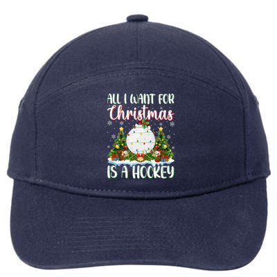 I Want For Christmas Is A Hockey Xmas Tree Lights Funny Gift 7-Panel Snapback Hat