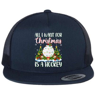 I Want For Christmas Is A Hockey Xmas Tree Lights Funny Gift Flat Bill Trucker Hat