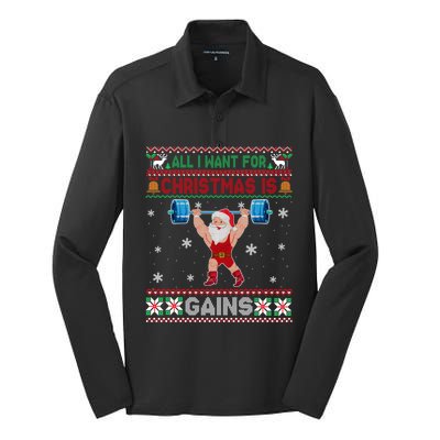 I Want For Christmas Is Gains Fitness Gym Ugly Xmas Sweater Cute Gift Silk Touch Performance Long Sleeve Polo