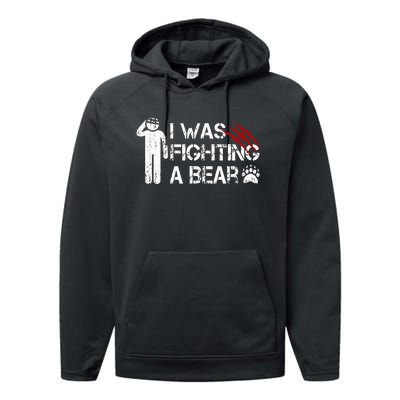 I Was Fighting A Bear Funny Head Injury Recovery Concussion Performance Fleece Hoodie