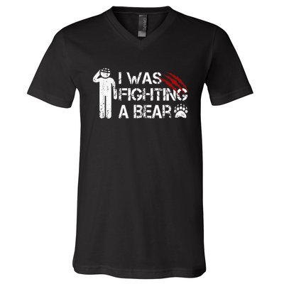 I Was Fighting A Bear Funny Head Injury Recovery Concussion V-Neck T-Shirt