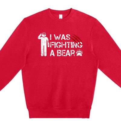 I Was Fighting A Bear Funny Head Injury Recovery Concussion Premium Crewneck Sweatshirt