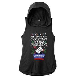 I Want For Christmas Is A New President Funny Antitrump Gift Ladies PosiCharge Tri-Blend Wicking Draft Hoodie Tank