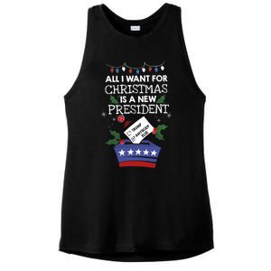 I Want For Christmas Is A New President Funny Antitrump Gift Ladies PosiCharge Tri-Blend Wicking Tank