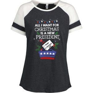 I Want For Christmas Is A New President Funny Antitrump Gift Enza Ladies Jersey Colorblock Tee