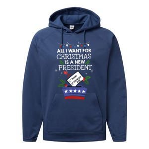 I Want For Christmas Is A New President Funny Antitrump Gift Performance Fleece Hoodie