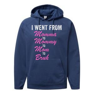 I Went From Momma To Mommy To Mom To Bruh Funny Mothers Day Women Mom Life Performance Fleece Hoodie