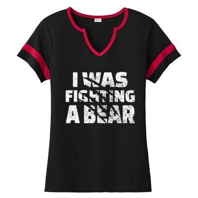 I Was Fighting A Bear Funny Bear Ladies Halftime Notch Neck Tee