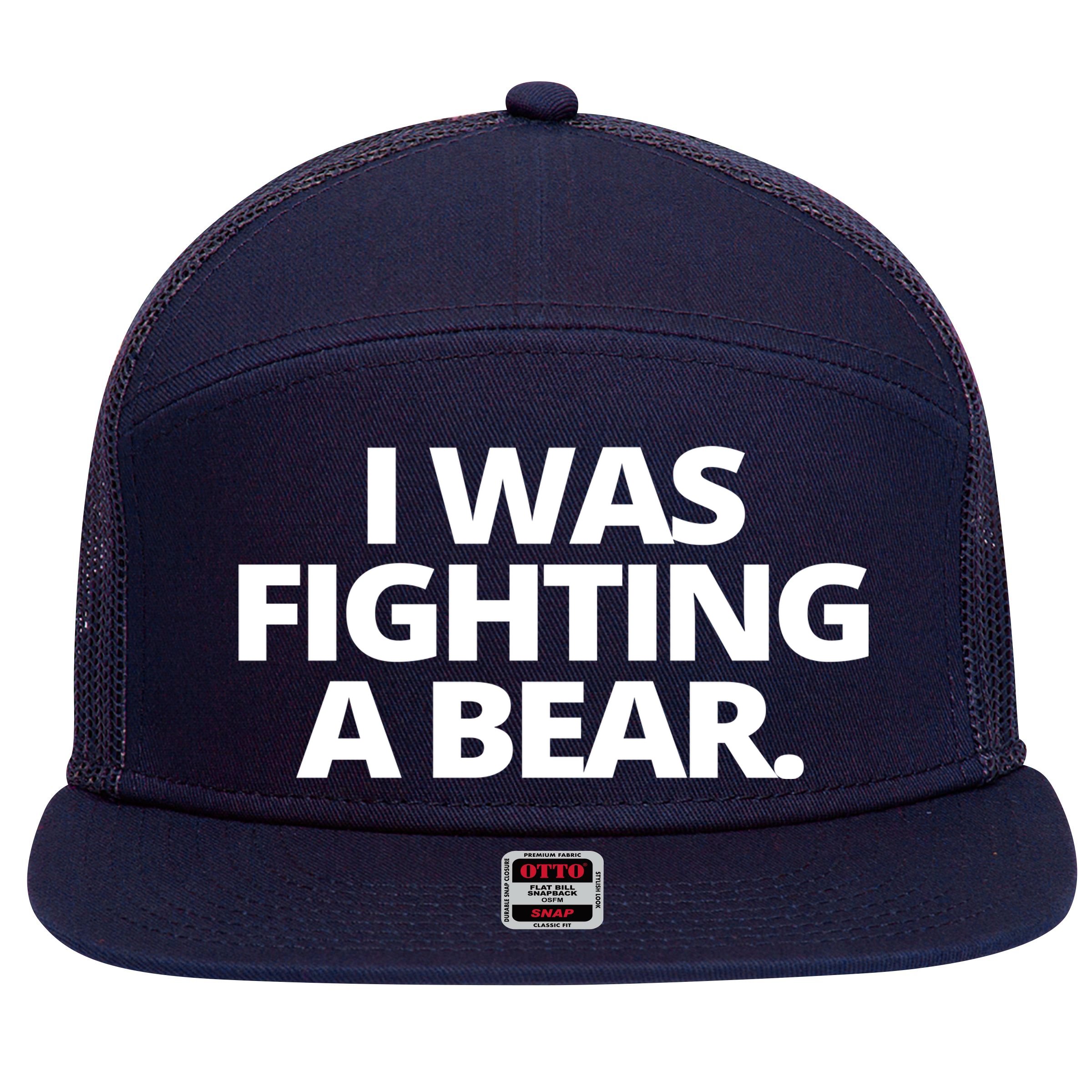 I Wanna Fighting A Bear Funny Injury 7 Panel Mesh Trucker Snapback Hat