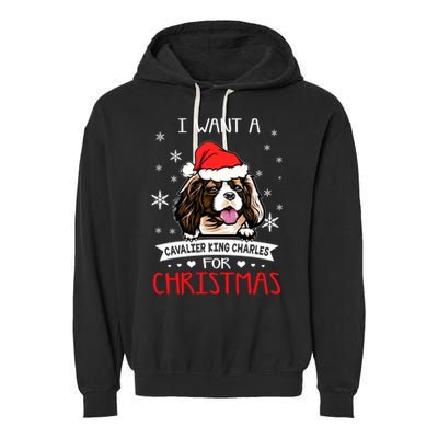 I Want For Christmas Is A Cavalier King Charles Spaniel Gift Garment-Dyed Fleece Hoodie