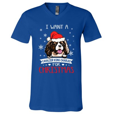 I Want For Christmas Is A Cavalier King Charles Spaniel Gift V-Neck T-Shirt