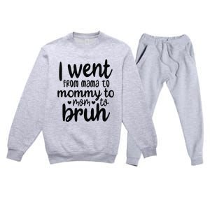 I Went From Mom Bruh Funny Mother's Day for Mom Wife Premium Crewneck Sweatsuit Set