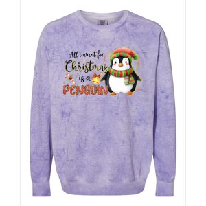 I Want For Christmas Is A Penguin Merry Christmas Cute Gift Colorblast Crewneck Sweatshirt