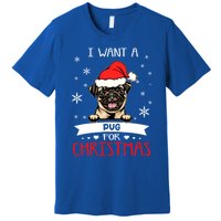 I Want For Christmas Is A Pug Dog Santa Hat Meaningful Gift Premium T-Shirt