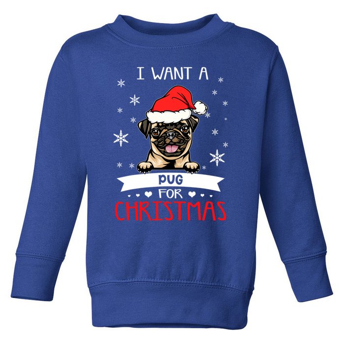 I Want For Christmas Is A Pug Dog Santa Hat Meaningful Gift Toddler Sweatshirt