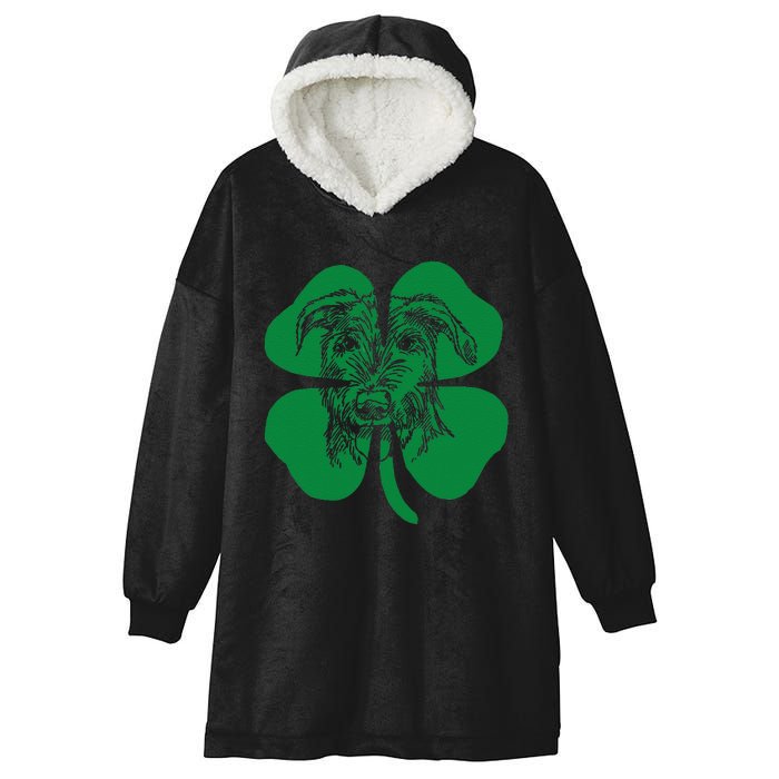 Irish Wolfhound Face Head Green Shamrock Saint Patrick's Day Hooded Wearable Blanket