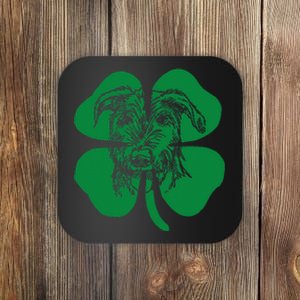 Irish Wolfhound Face Head Green Shamrock Saint Patrick's Day Coaster