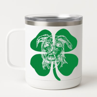 Irish Wolfhound Face Head Green Shamrock Saint Patrick's Day 12 oz Stainless Steel Tumbler Cup