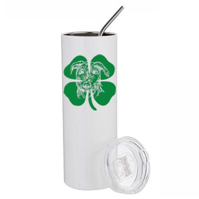 Irish Wolfhound Face Head Green Shamrock Saint Patrick's Day Stainless Steel Tumbler