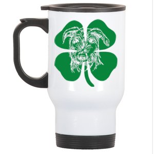 Irish Wolfhound Face Head Green Shamrock Saint Patrick's Day Stainless Steel Travel Mug