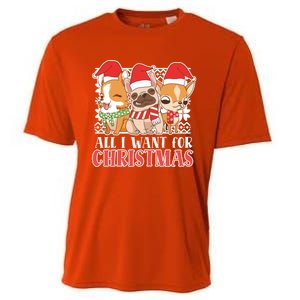 I Want For Christmas Corgi Bulldog Chihuahua Gift Cooling Performance Crew T-Shirt