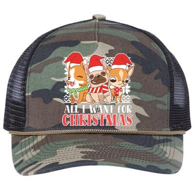 I Want For Christmas Corgi Bulldog Chihuahua Gift Retro Rope Trucker Hat Cap