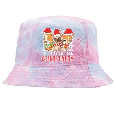 I Want For Christmas Corgi Bulldog Chihuahua Gift Tie-Dyed Bucket Hat