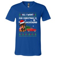 I Want For Christmas Is Dachshund Ugly Christmas Sweater Pet Gift V-Neck T-Shirt