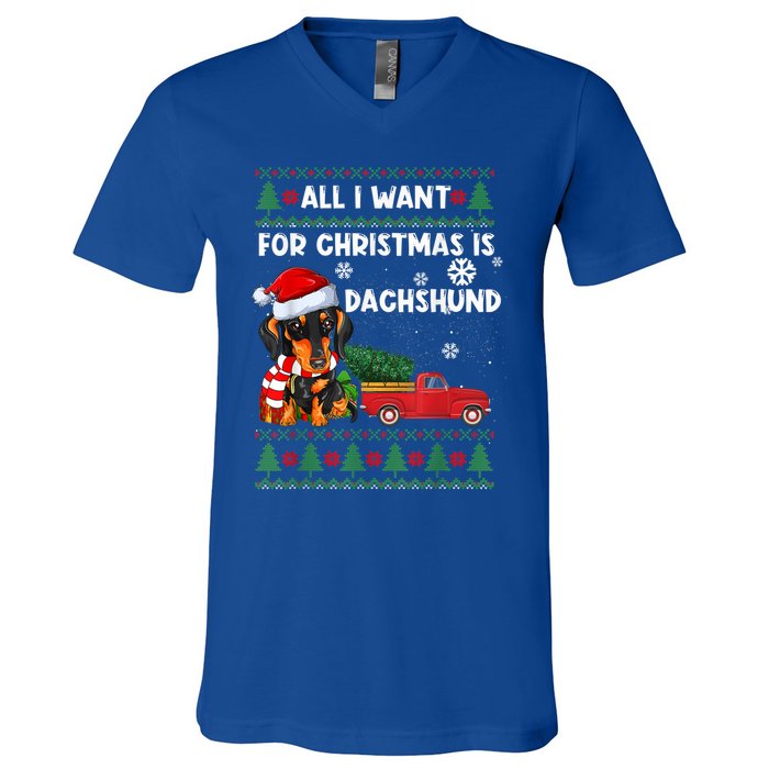 I Want For Christmas Is Dachshund Ugly Christmas Sweater Pet Gift V-Neck T-Shirt