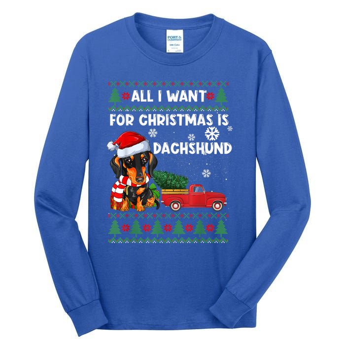 I Want For Christmas Is Dachshund Ugly Christmas Sweater Pet Gift Tall Long Sleeve T-Shirt