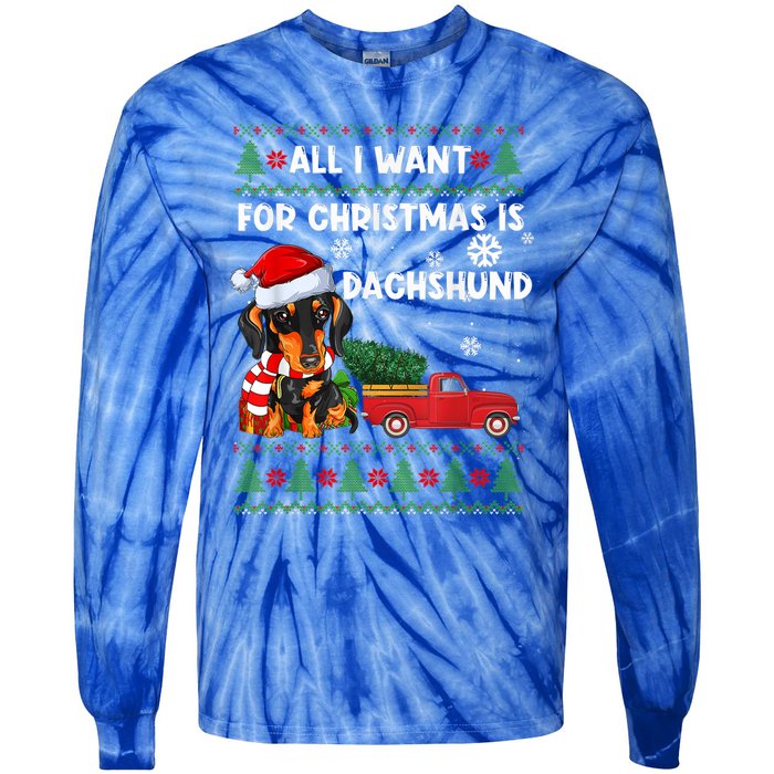 I Want For Christmas Is Dachshund Ugly Christmas Sweater Pet Gift Tie-Dye Long Sleeve Shirt