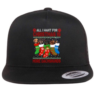 I Want For Christmas Is More Dachshunds Ugly Xmas Dog Lovers Cute Gift Flatbill Hat