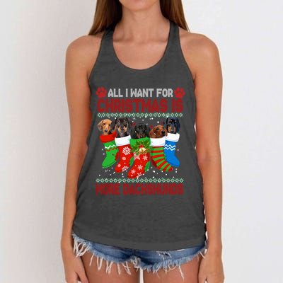 I Want For Christmas Is More Dachshunds Ugly Xmas Dog Lovers Cute Gift Women's Knotted Racerback Tank