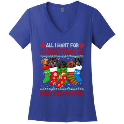 I Want For Christmas Is More Dachshunds Ugly Xmas Dog Lovers Cute Gift Women's V-Neck T-Shirt
