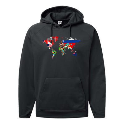 International World Flags  Flags World Map Performance Fleece Hoodie