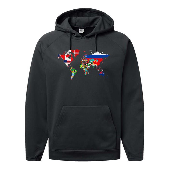 International World Flags  Flags World Map Performance Fleece Hoodie