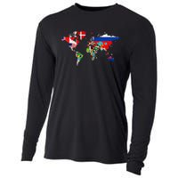 International World Flags  Flags World Map Cooling Performance Long Sleeve Crew