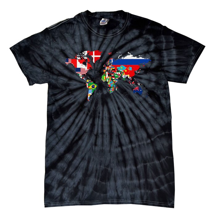 International World Flags  Flags World Map Tie-Dye T-Shirt