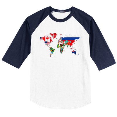 International World Flags  Flags World Map Baseball Sleeve Shirt