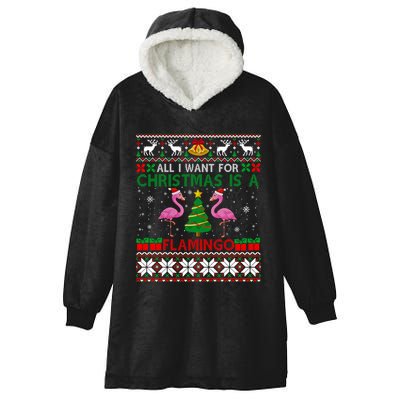 I Want For Christmas Is A Flamingo Merry Xmas Ugly Sweater Gift Hooded Wearable Blanket