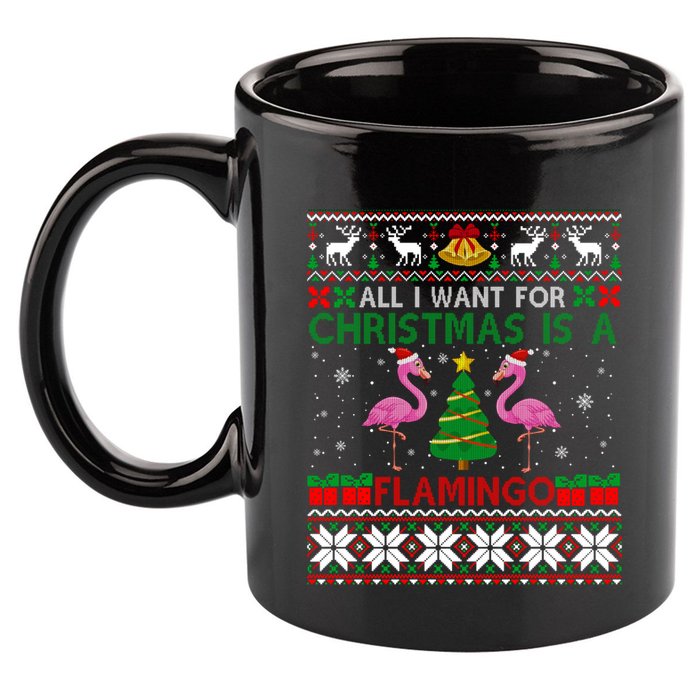 I Want For Christmas Is A Flamingo Merry Xmas Ugly Sweater Gift 11oz C Handle Ceramic Mug
