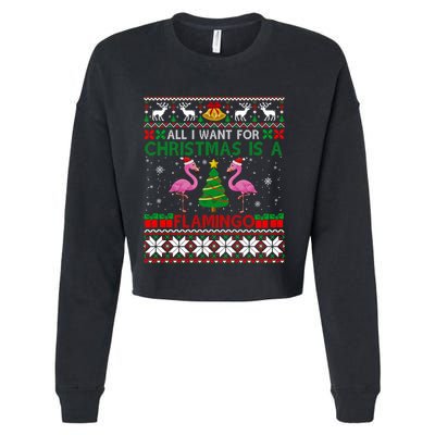 I Want For Christmas Is A Flamingo Merry Xmas Ugly Sweater Gift Cropped Pullover Crew
