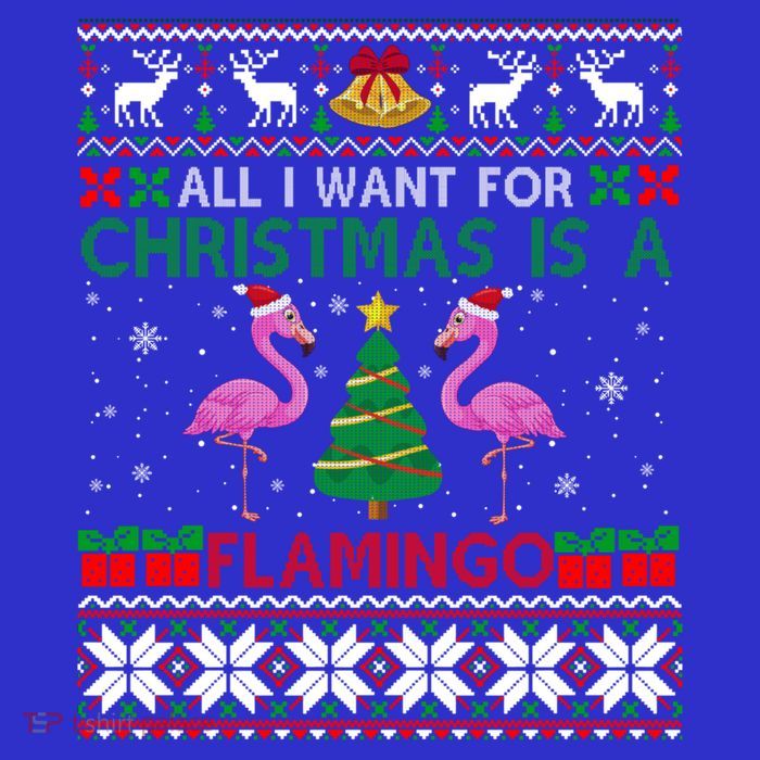 I Want For Christmas Is A Flamingo Merry Xmas Ugly Sweater Gift Button
