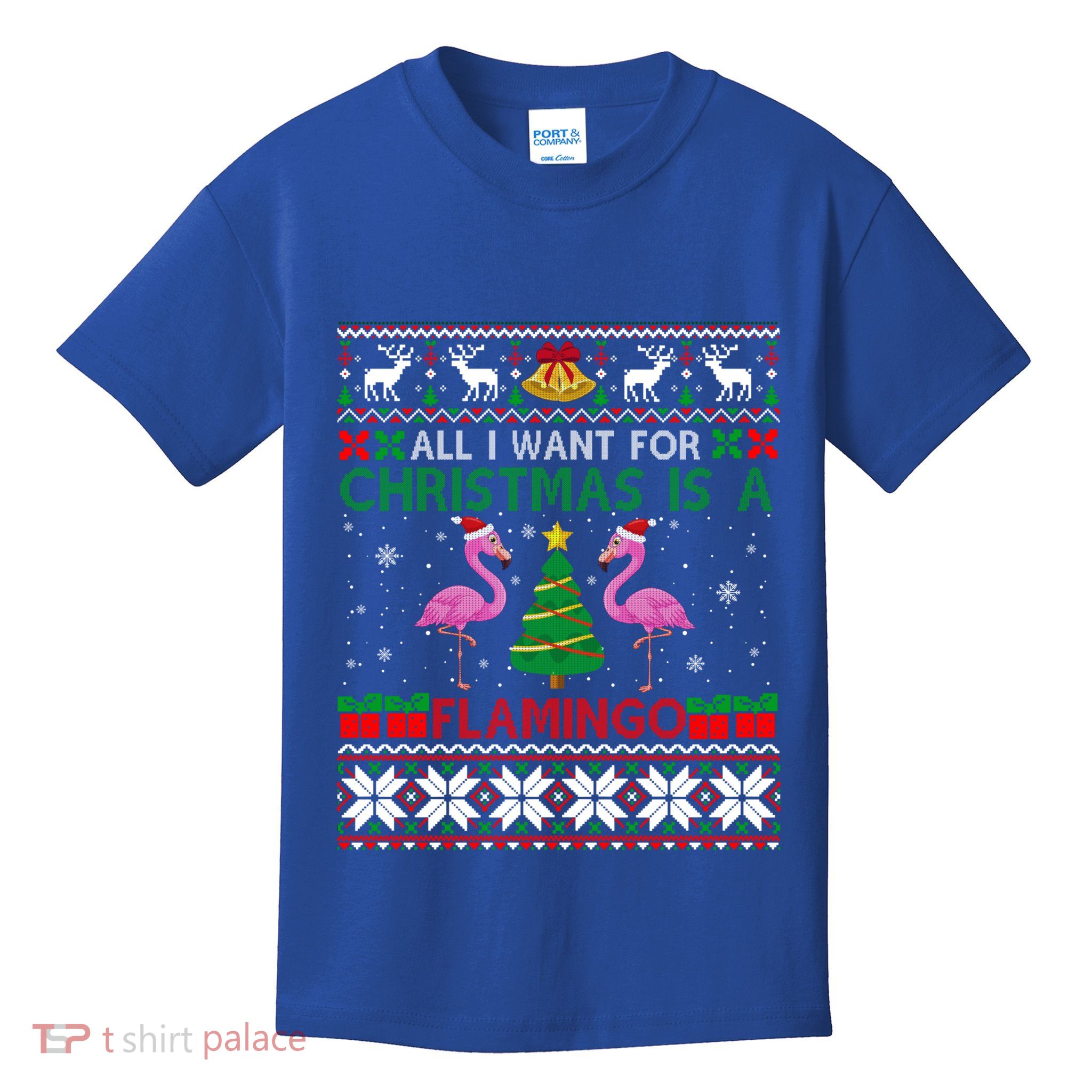 I Want For Christmas Is A Flamingo Merry Xmas Ugly Sweater Gift Kids T-Shirt