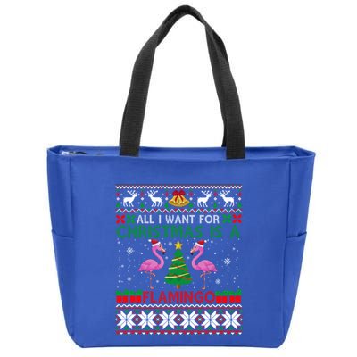 I Want For Christmas Is A Flamingo Merry Xmas Ugly Sweater Gift Zip Tote Bag