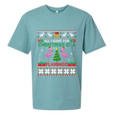 I Want For Christmas Is A Flamingo Merry Xmas Ugly Sweater Gift Sueded Cloud Jersey T-Shirt