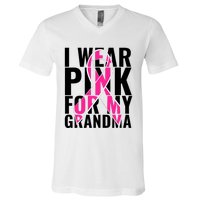 I Wear For My Grandma Breast Cancer Awareness 2024 V-Neck T-Shirt