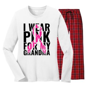 I Wear For My Grandma Breast Cancer Awareness 2024 Women's Long Sleeve Flannel Pajama Set 