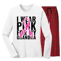 I Wear For My Grandma Breast Cancer Awareness 2024 Women's Long Sleeve Flannel Pajama Set 