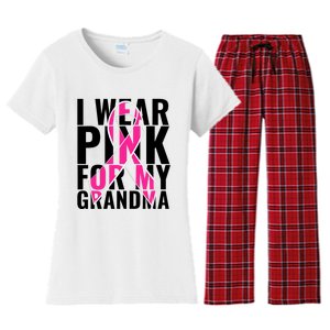 I Wear For My Grandma Breast Cancer Awareness 2024 Women's Flannel Pajama Set